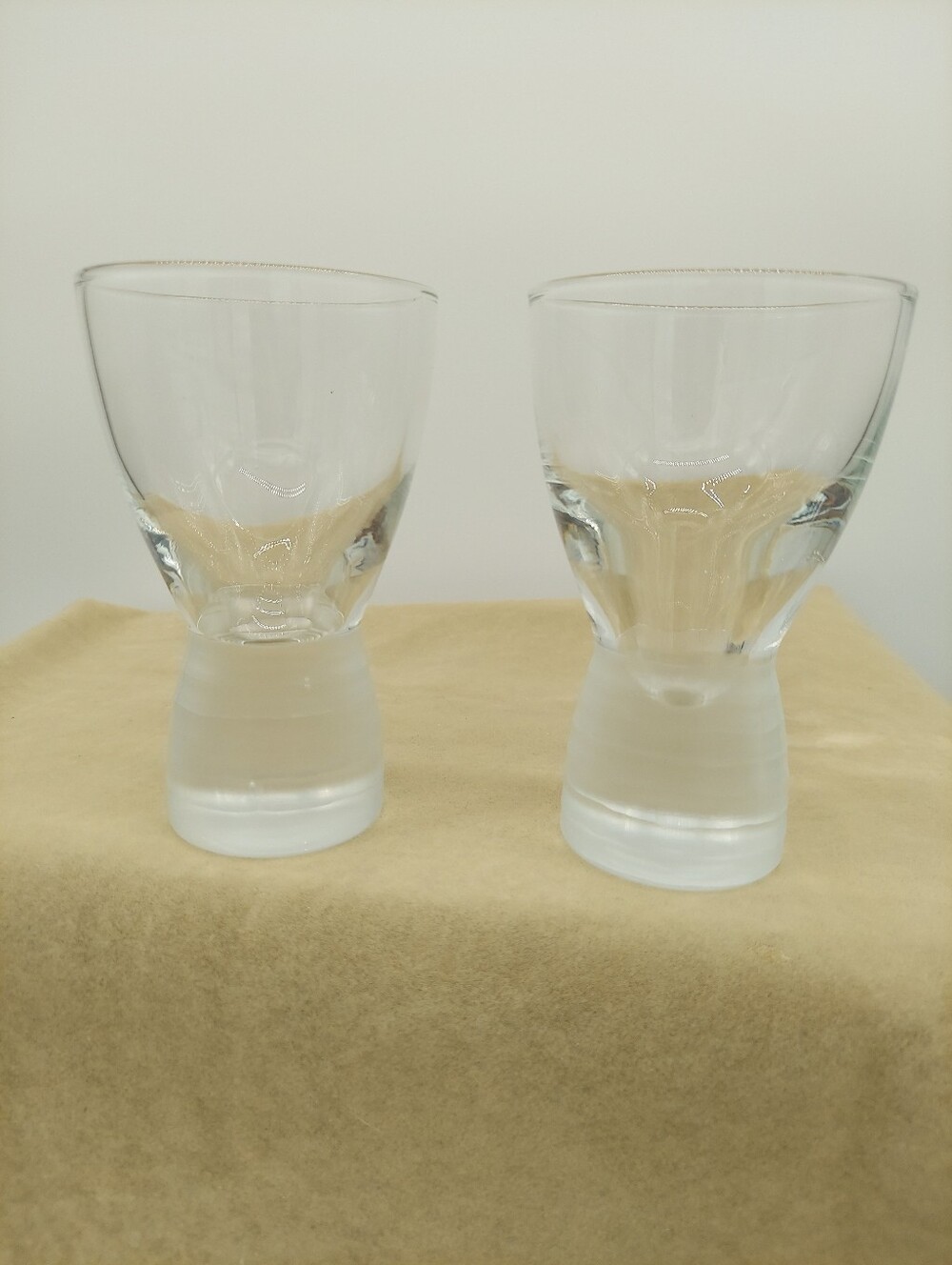 2 Heavy Frosted Crystal Wine Glasses OOAK Ibex Glass